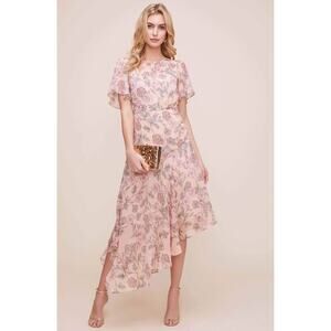 NWT ASTR The Label Maxi Floral Flowy Asymmetrical Dress Pink Womens Size Small